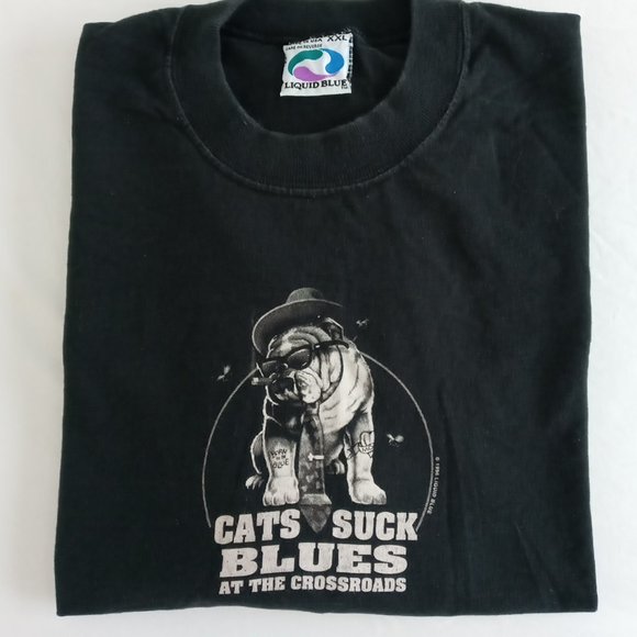 Vintage 1996 Liquid Blue "Cats suck Blues at the Crossroads"  T-Shirt - Picture 12 of 12
